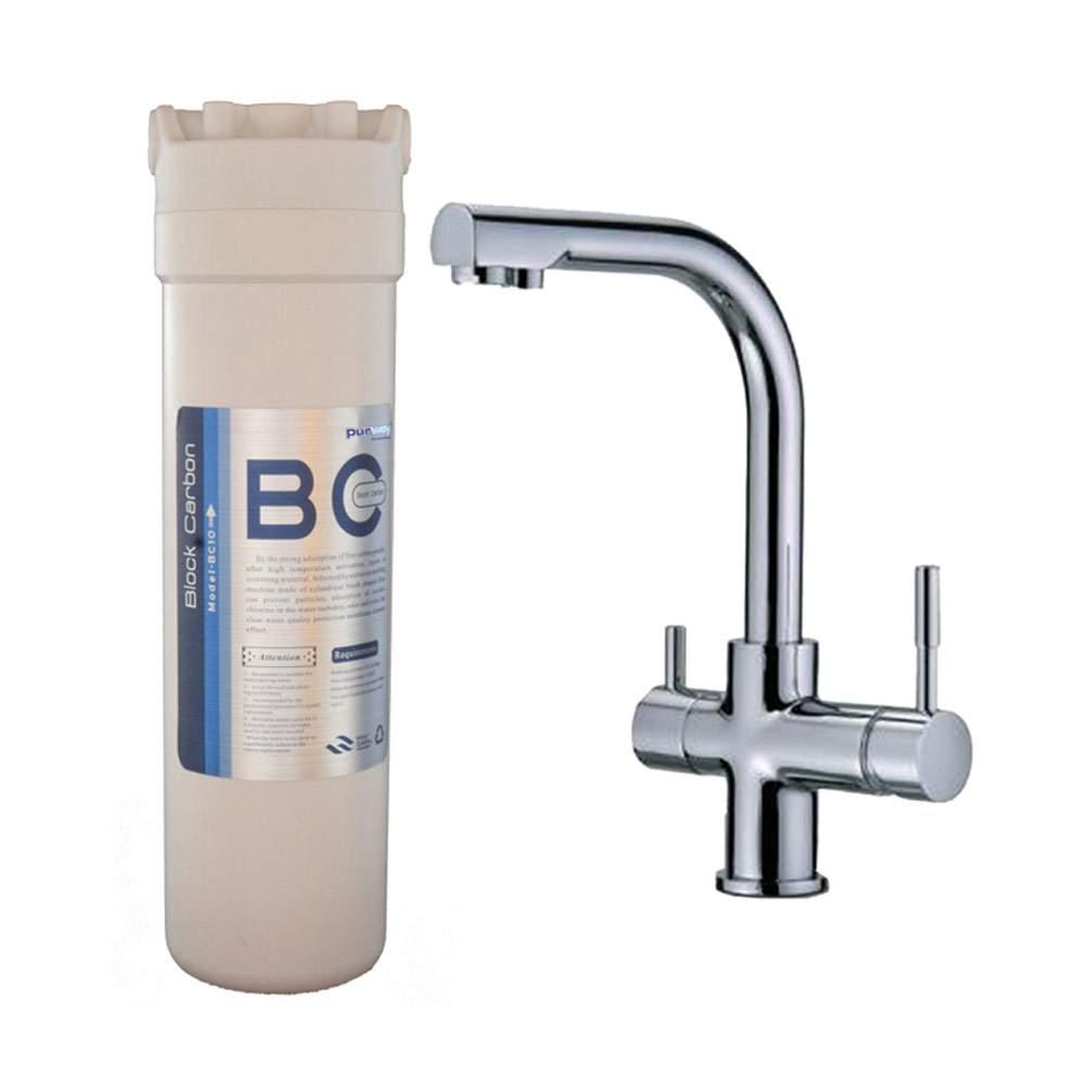 PUR Smart BC 10 µm Carbon Block Trinkwasserfilter + 3-Wege-Wasserhahn DELTA LED 