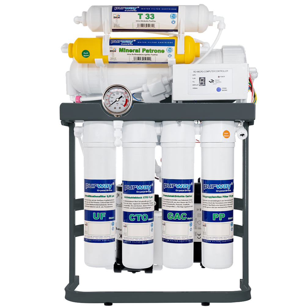 alt
Sistema de ósmosis inversa PUR Booster Quick de 7 etapas 600 GPD sin tanque Frond