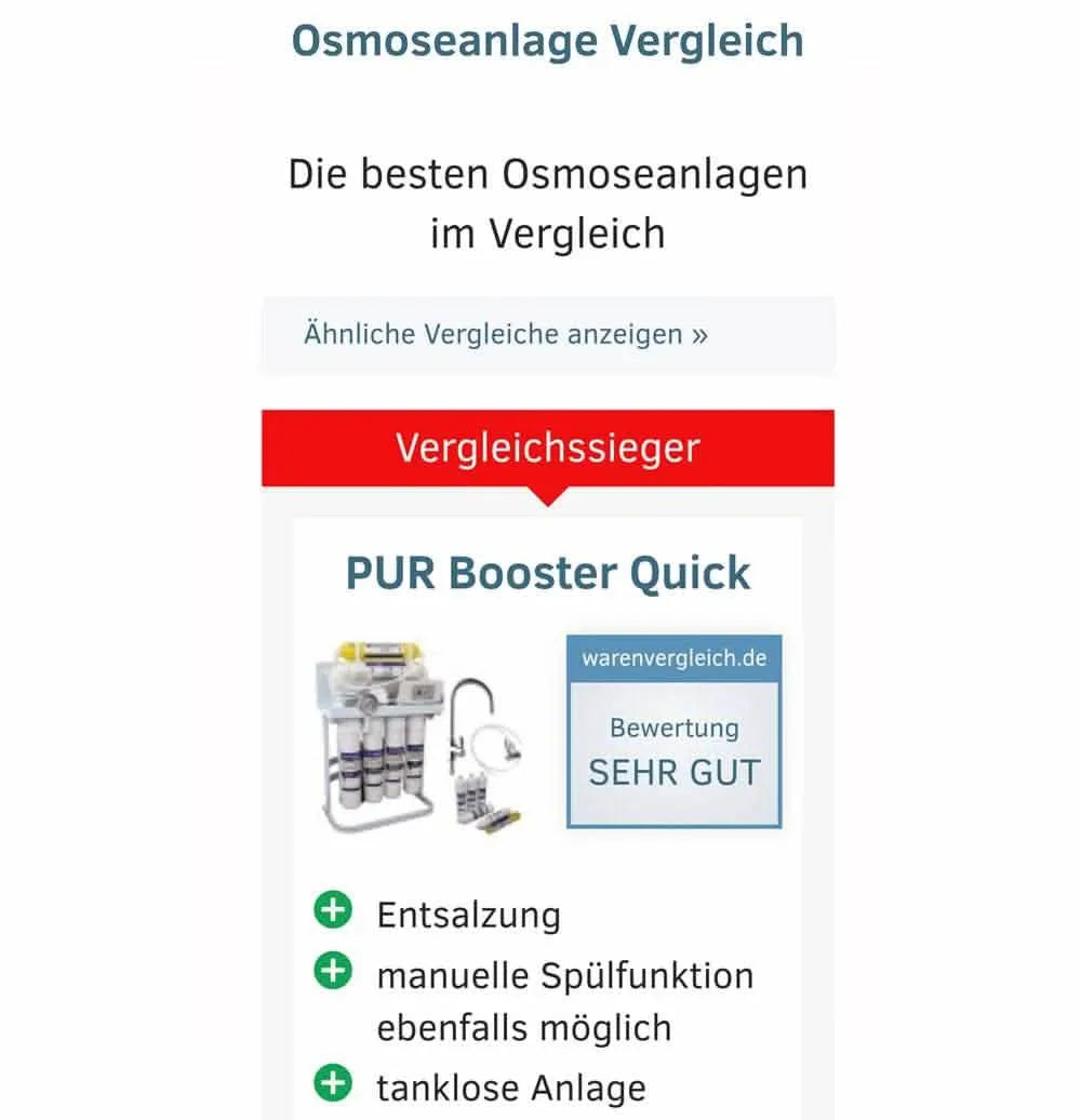 PUR Booster Quick 7 Stufen 600 GPD Osmoseanlage Testsieger